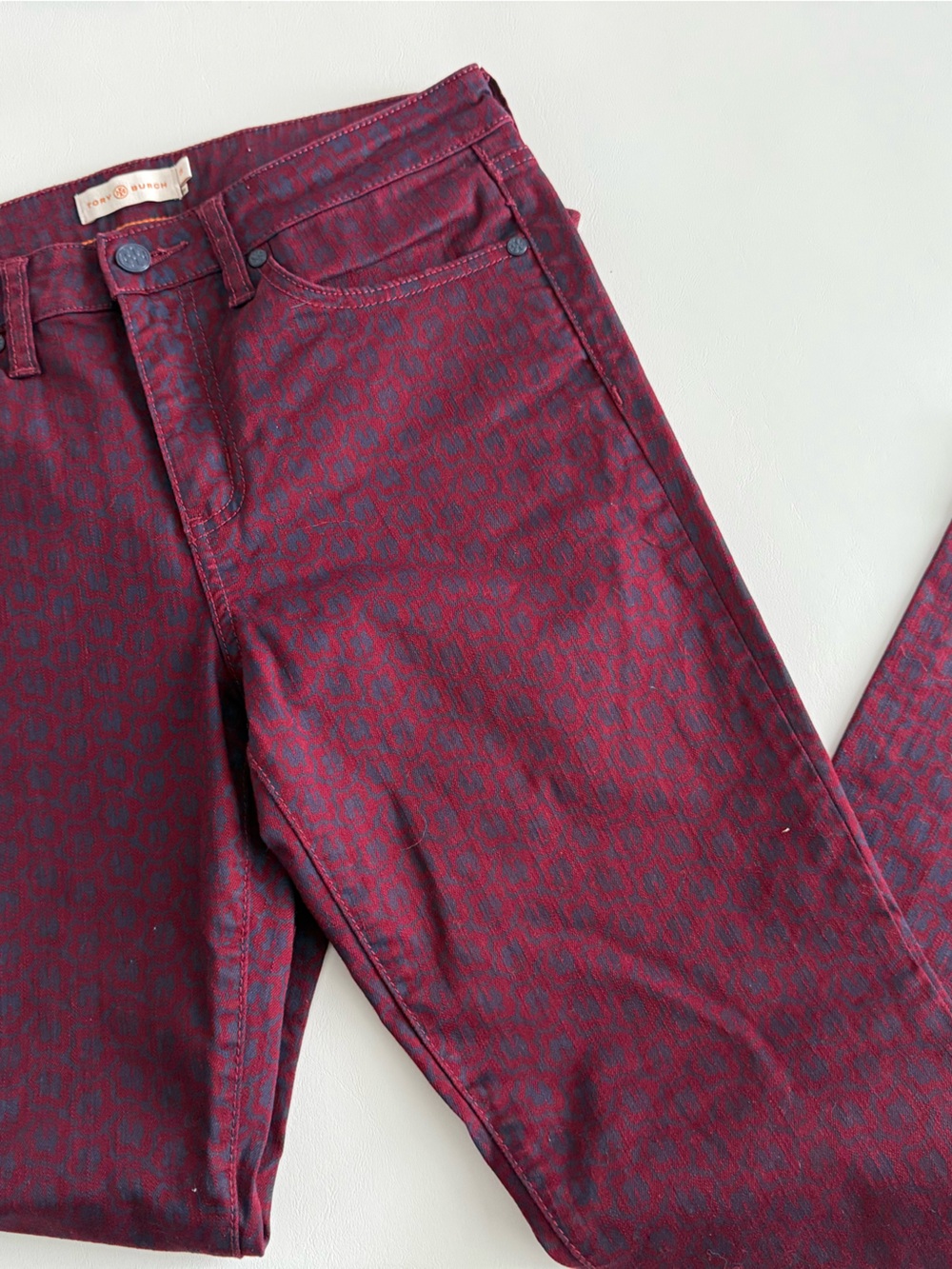 Tory Burch Burgundy and Navy Skinny Jeans